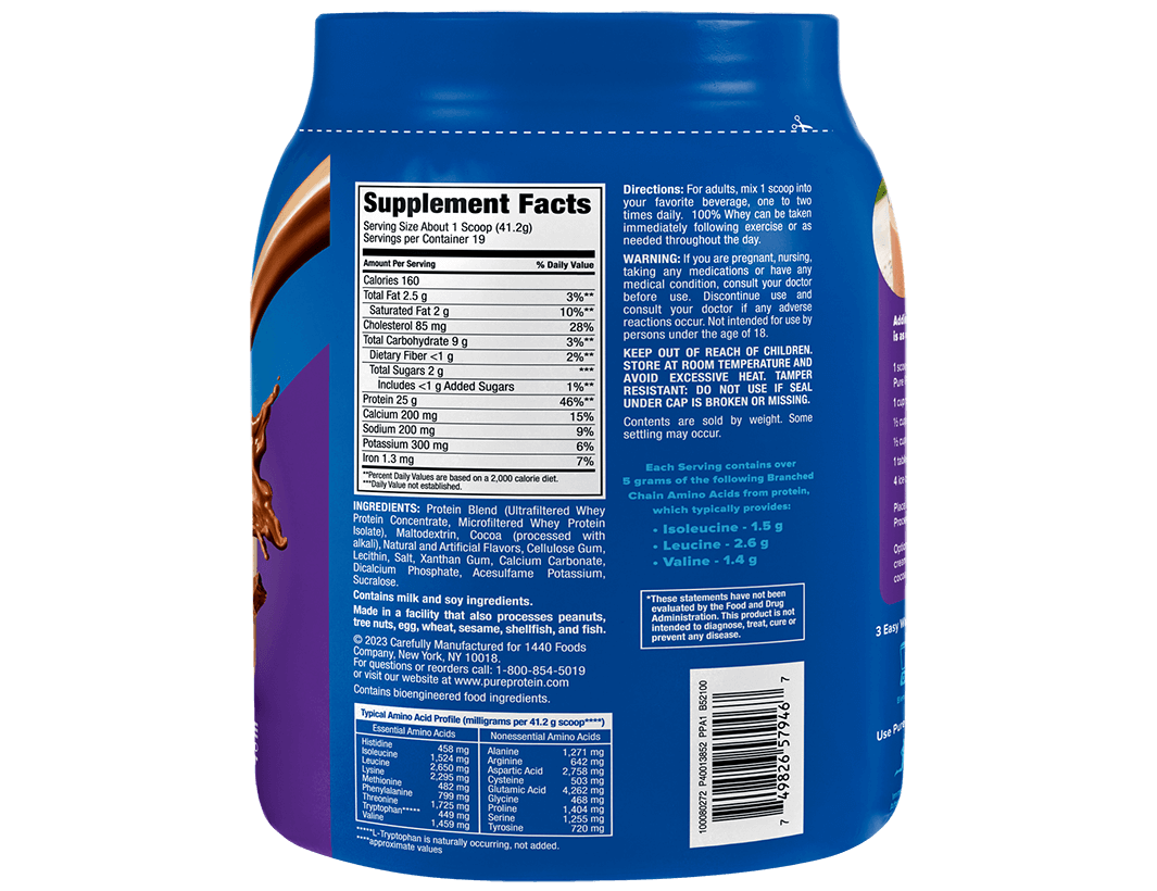 Rich Chocolate 100% Whey Protein Powder -  (1.75 lb. Canister)